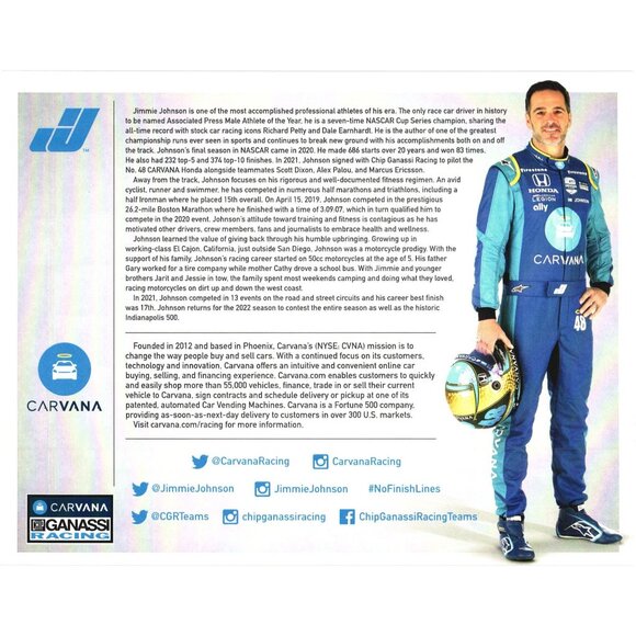 Jimmie Johnson IndyCar Signed Racing Print Honda Carvana 9x7 - Picture 2 of 2